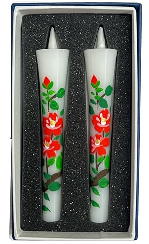 淡路梅薫堂 花椿絵ろうそく ツバキ 3号 手描き 2本 和ろうそく 美術工芸品 芸術