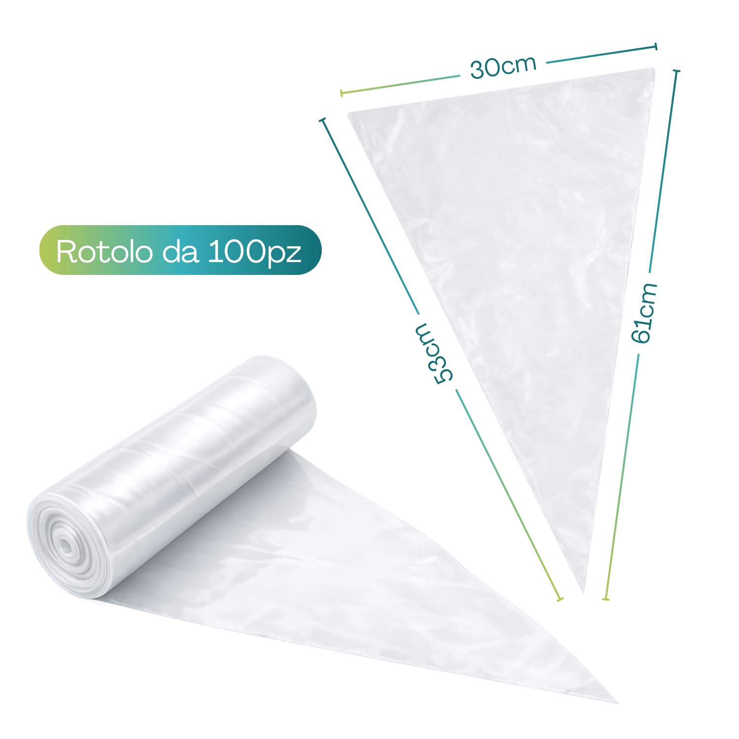 Virsus 100 Sac a Poche usa e getta trasparente sacca per dolci monouso, cake design, decorazione torta, biscotti, sacca a poche 53cm per pasticceria