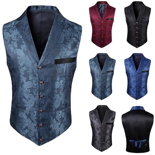Cambkatl Mens Stylish Steampunk Pirate Paisley Suit Vest, Slim Fit Formal Business Dress Renaissance Waistcoat2