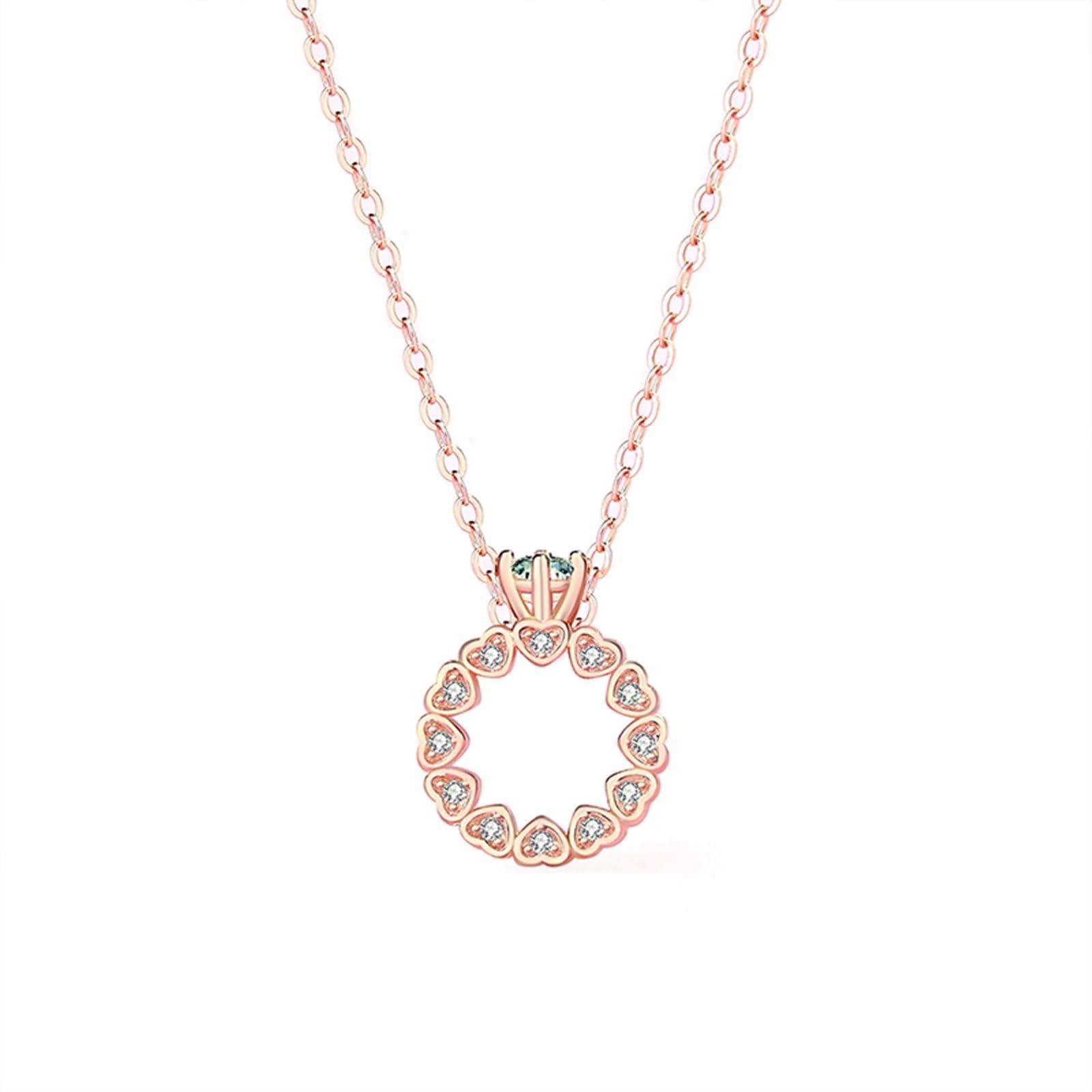 Damen Kettenanhänger Roségold 375/585 / 750, Krone und Hohl Kreis mit Moissanit, Damen Kette Anhänger Rosegold