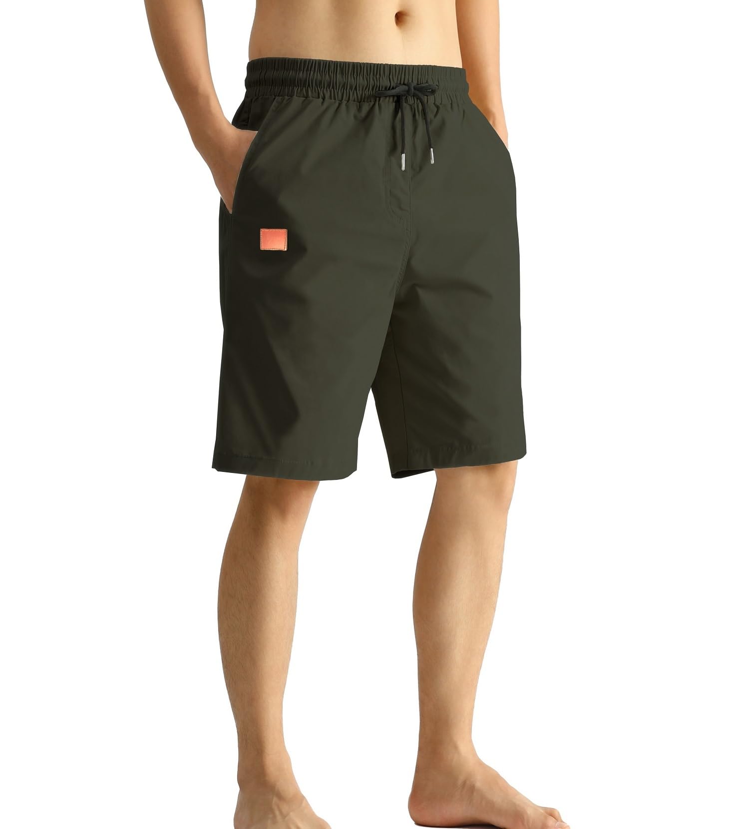 MO GOOD Mens Casual Shorts-Summer Beach Leisure Shorts, Stretch Till Chino Golf Fifth Pants,Elastic Waist Drawstring Big and Top Shorts with Pockets(Army,5XL)