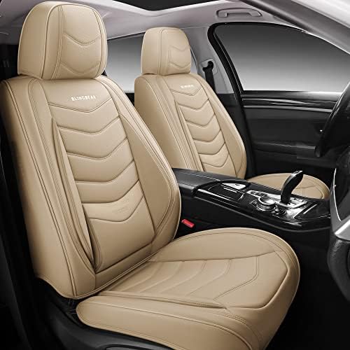 BLINGBEAR Full Coverage Leather Car Seat Covers 5 Seats Universal Fit for Most Cars Trucks and SUVs with Waterproof Leatherette in Automotive Seat Cover Accessories (Beige)