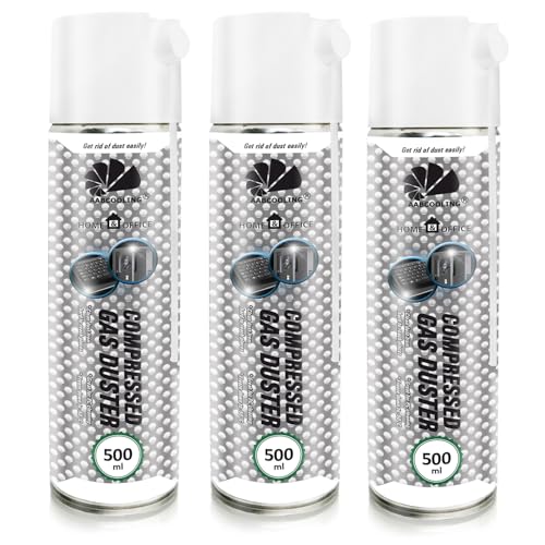 AABCOOLING Home&Office gas Duster Bombe Air Sec 3x500ml Sprays d'Air Comprimé, Dépoussiérants Puissants, Souffleur de Poussière et autres appareils, Pour Clavier, Compressed K1