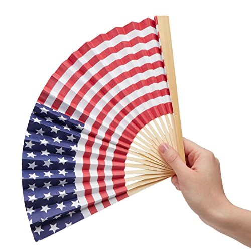 12 Pack American Handheld Folding Fan, Fourth Of July Party Favors, Bbq Essentials (14 X 10 In) #TOP3