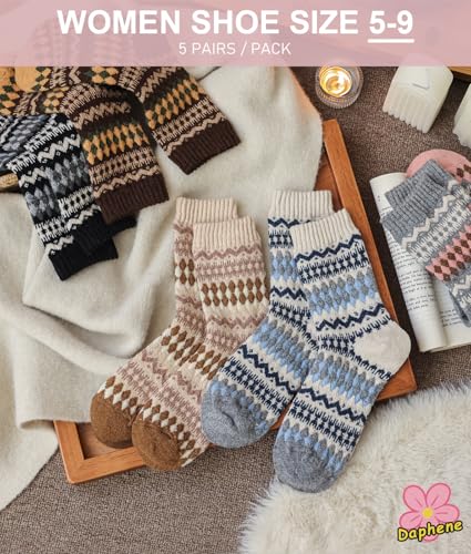 Daphene Women's Vintage Trendy Wool Socks | Fall Winter Thick Warm Ethnic Style | Holiday Gift Set | Trendy Comfortable2