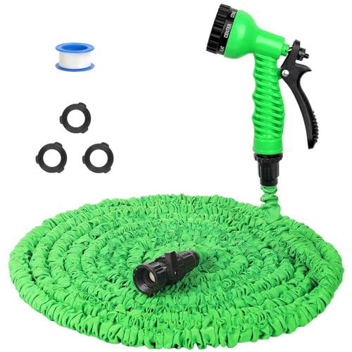Expandable Garden Hose Water Pipe: 50FT Flexible Water Hose with 7 Function Spray Nozzle, Lightweight Hose Pipe Spray Gun for Outdoor, Green