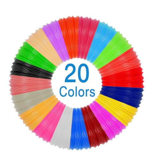 Filament de PLA de Stylo 3D 1,75mm Filament de Stylo d'Impression 3D 20 Couleurs Recharge de Filament de Stylo 3D pour Enfants Filamant de Crayon 3D pour Dessin (5m par Rouleau)