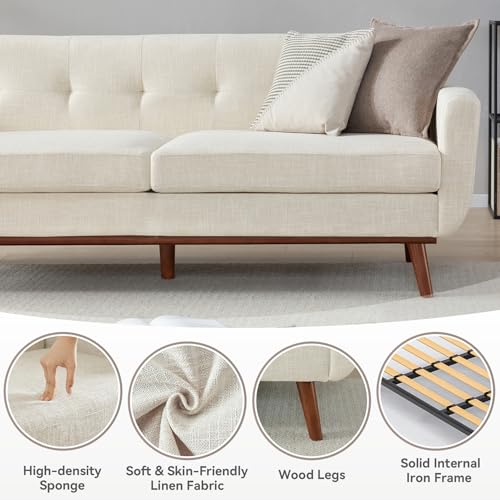 Image of Kingfun 77.2 inch W Loveseat Sofa, Mid Century Modern Decor Love Seat Couches for Living Room, Button Tufted Upholstered Furniture, Solid & Easy to Install Small Couch for Bedroom Office Apartment, Beige