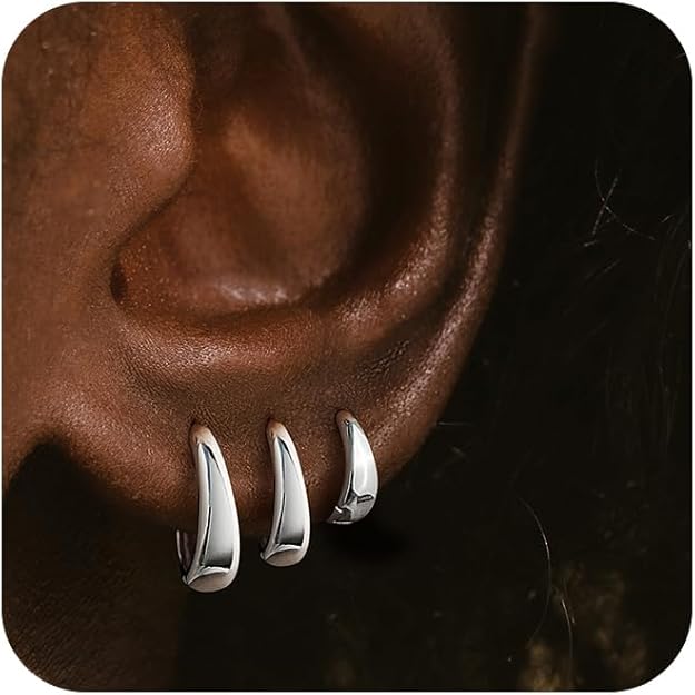 Small Hoop Earrings for Women No Tarnish - Dainty Silver Earrings Trendy 925 Sterling Silver Plated Hypoallergenic Huggie Hoops Earring Set for Women Fashion Jewelry Gift