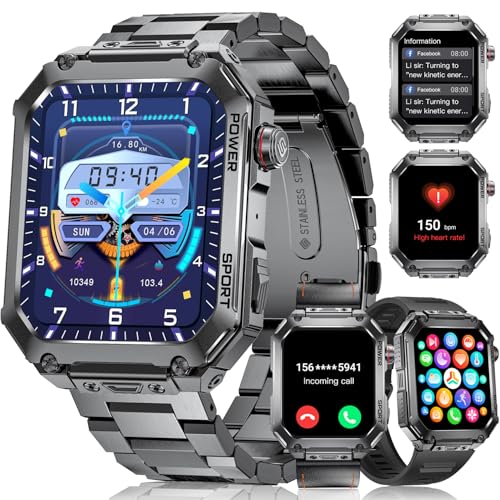 Reloj Inteligente Militar para Hombres ,3 correas 1.91'' Reloj Deportivo con 100+ Modos Deportivos, Monitoreo de Frecuencia Cardíaca 24/7/SpO2/del Sueño, IP68 Impermeable para Android e iOS