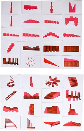 Miniatura 4 de Kghios Montessori Pink Tower Escalera marrón y varillas rojas largas tarjetas sensoriales con caja de madera, materiales de juguetes Montessori para