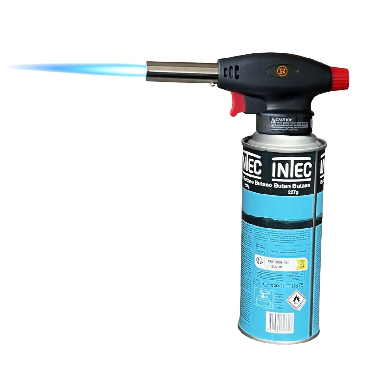 PROWELTEK – Soplete de gas 180 W – 360 °C + cartucho de gas butano 227 gr – Soplete de cocina encendido automático piezo llama ajustable
