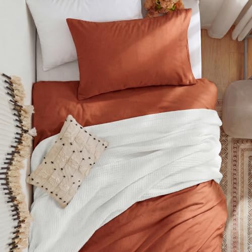 Image of Bedsure Prewashed Twin Duvet Cover, Cotton-Like Bedding Set, Terracotta | Ultra Soft, Relaxed Texture, Twin XL Breathable Comfort, Hidden Zipper, 8 Corner Ties, Easy Care, Year-Round Use