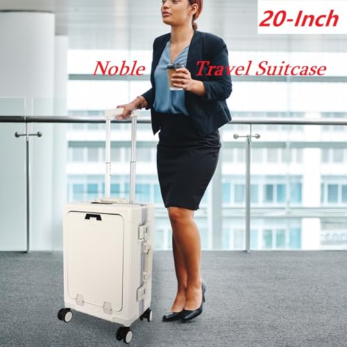 Boarding Suitcase Portable Carry on Luggage Spinner, 20-Inch Noble Travel Suitcase Carry On with Usb Charging Port Multi-Functional Innovative Design Safe and Convenient to Carry, White3
