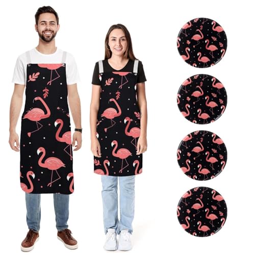 Tablier en lin motif flamant rose sans couture lot de 2 pour cuisiner en famille