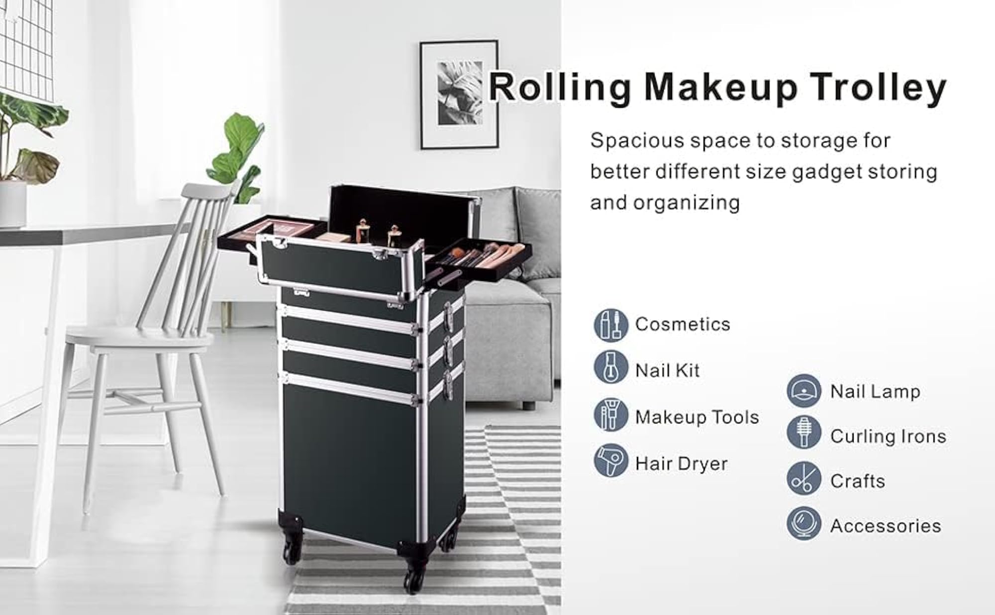 PVC Professional Hairdressing Makeup Vanity Trolley Case