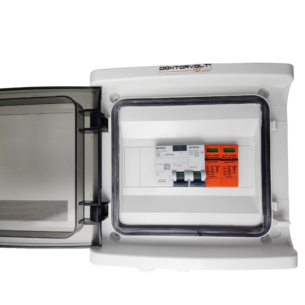 Doktorvolt Scatola di collegamento solare AC IP65 con interruttore SIEMENS LS 1P C20A, FI 25A 300mA e protezione T1/T2 PV 1000V