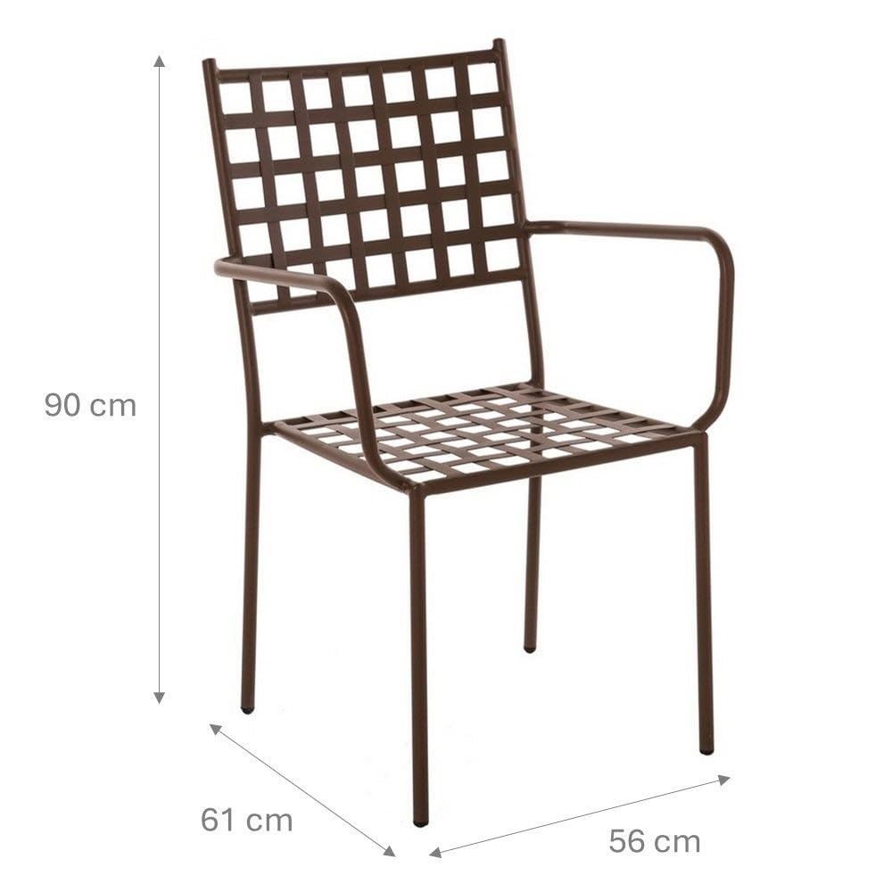 LOLAhome Pack 2 Silla de jardín Cartago Marrón Oxido | Estilo Hierro Forjado | Contract, Resistentes y Duraderas | Apilable y con Brazos | 56x61x90 cm | para Exterior, jardín, terraza | Cartago