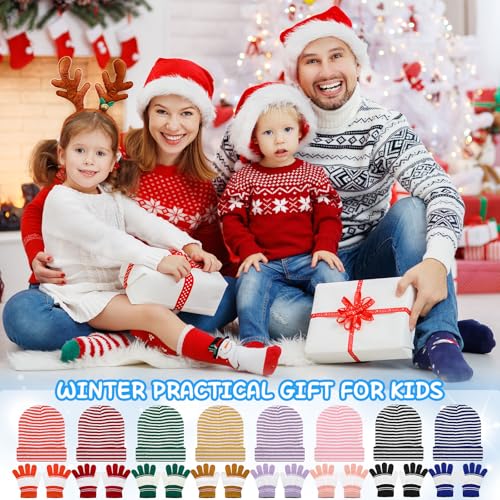 Image of Chuarry 144 Pcs / 72 Sets Kids Winter Hats and Gloves Bulk, Knit Hat Gloves Pack Unisex Winter Gift for Boys Girls Donation