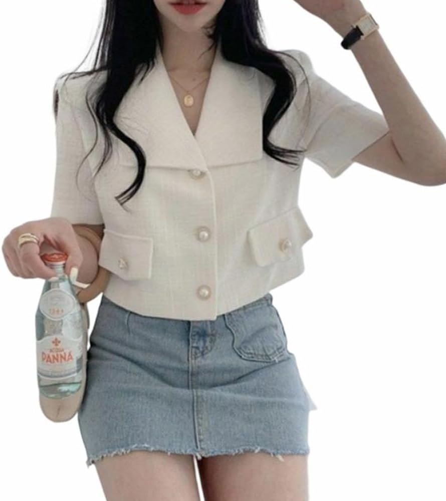 Amazon | サマージャケット 半袖 ジャケット レディース 薄手 ツイード