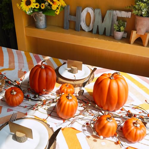 Image of Winlyn 7 Pcs Assorted Harvest Orange Artificial Pumpkins Decorative Pumpkins Foam Pumpkins with Gold Stems for Fall Harvest Autumn Home Wedding Thanksgiving Halloween Party Table Centerpiece Decor