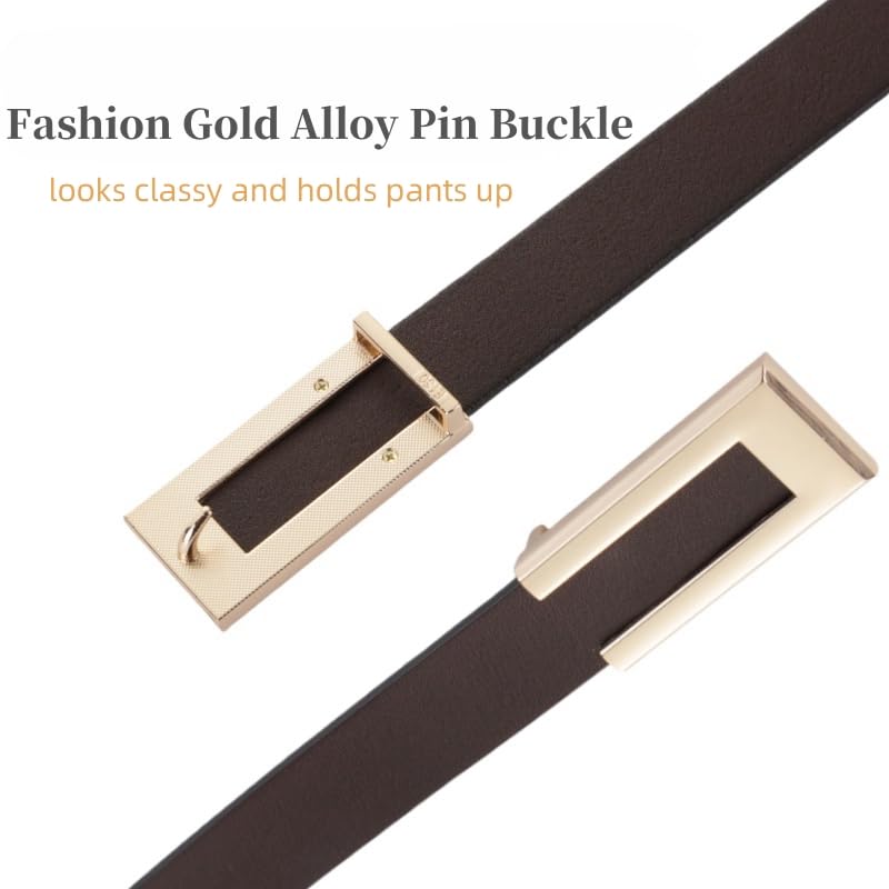 Genuine Leather Women's Belt, Skinny Waist Belt for Dresses, Jeans, and Pants with Gold Buckle3