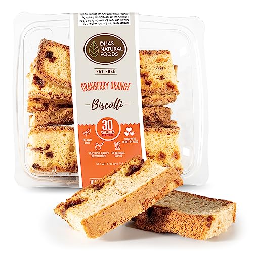 DIJAS Natural Foods, Crunchy Fat Free Biscotti Cookie, All Natural Preservative Free Ingredients, Delicious Low Calorie Snack (5 Ounces, Cranberry Orange)