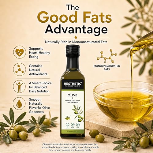 Image of HESTHETIC Premium Extra Virgin Olive Oil 100ml | Cold-Pressed Mediterranean-Sourced EVOO | Unrefined, Low-Acidity | Glass Bottle | Cooking, Salad & Finishing Oil