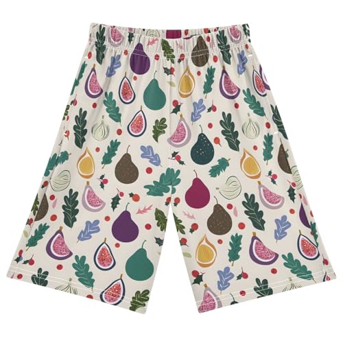 ALAZA Fig Leaf Polka Dot Pajama Shorts Elastic Waist Casual Sleep Shorts with Pockets Size 6-14