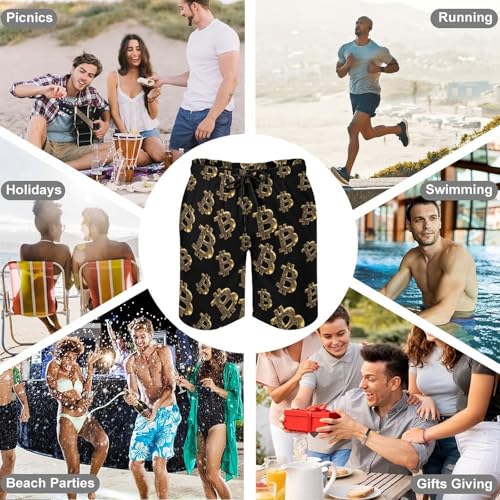 Bitcoin Symbol Glitter Mens Swim Trunks Quick Dry Beach Swimming Shorts with Mesh Lining and Pockets 7
