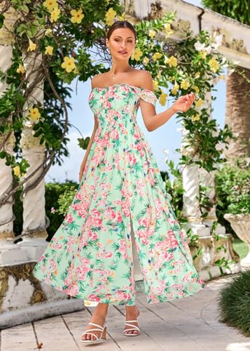 Image of GRACE KARIN 2026 Women's Summer Floral Wedding Guest Dress,Beach Flowy A Line Maxi Off Shoulder Bridesmaid Dresses