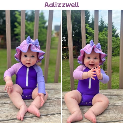 Image of Aalizzwell Baby Girls Long Sleeve One Piece Swimsuit with Hat