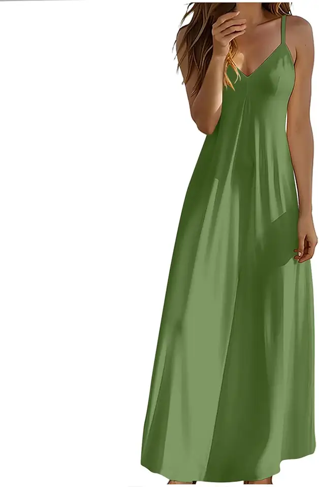 Vestidos femininos sem mangas sem mangas com gola V na praia festival havaiano franzido evasê maxi longo midi 2026, X-231 verde-limão, M