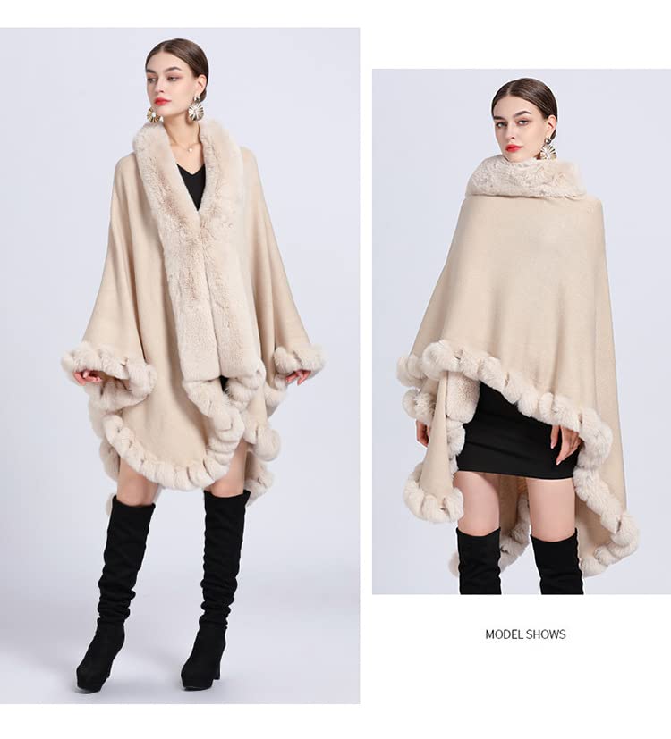 Coprispalle Elegante,Poncho Invernali da Donna in Maglia, Marrone Collo in Pelliccia Sintetica Rifinitura Aperta sul Davanti Cardigan Mantella Sciarpa Calda Oversize Coperta Avvolgente Eleg