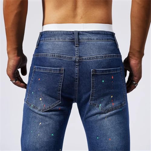 Men's Perforated Slim Fit Elastic Casual Versatile Street Tight Jeans3