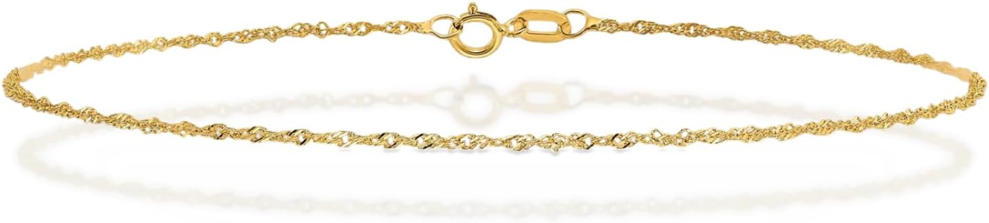 IceCarats 10K Solid Yellow Gold 1.1mm Dainty Singapore Chain Bracelet Anklet Polished