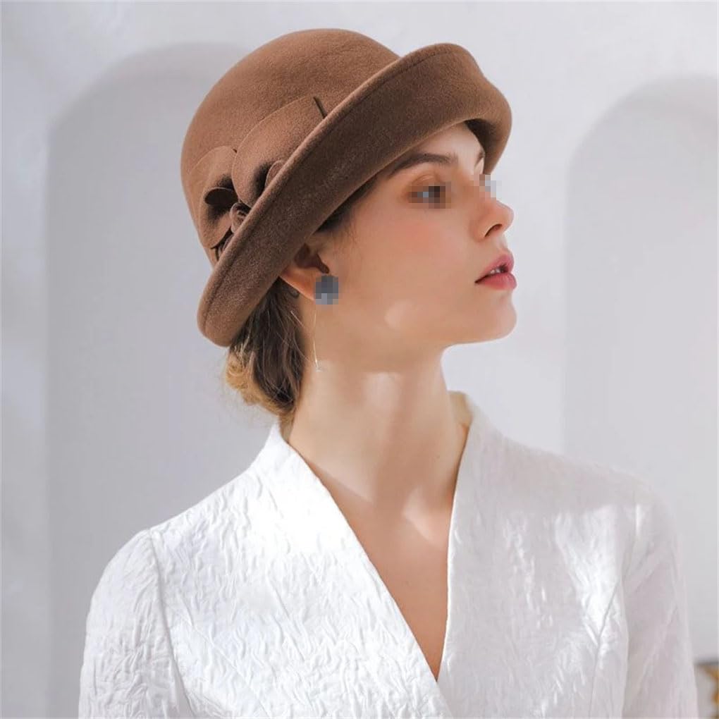 SaoBiiu Feltro di lana Cappelli Floreali Feltro di Lana Fedoras Donna Autunno Inverno Cloche Cappelli Elegante Banchetto Fedora Cappello