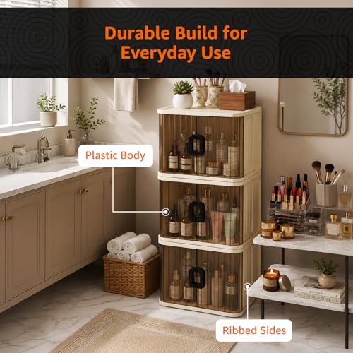 Image of Amazon Basics Plastic Storage Cabinet with Dual Front Doors, Multi-Purpose Organizer for Home, Kitchen & Kids Room, Durable & Lightweight (Medium Size, 3 pic)