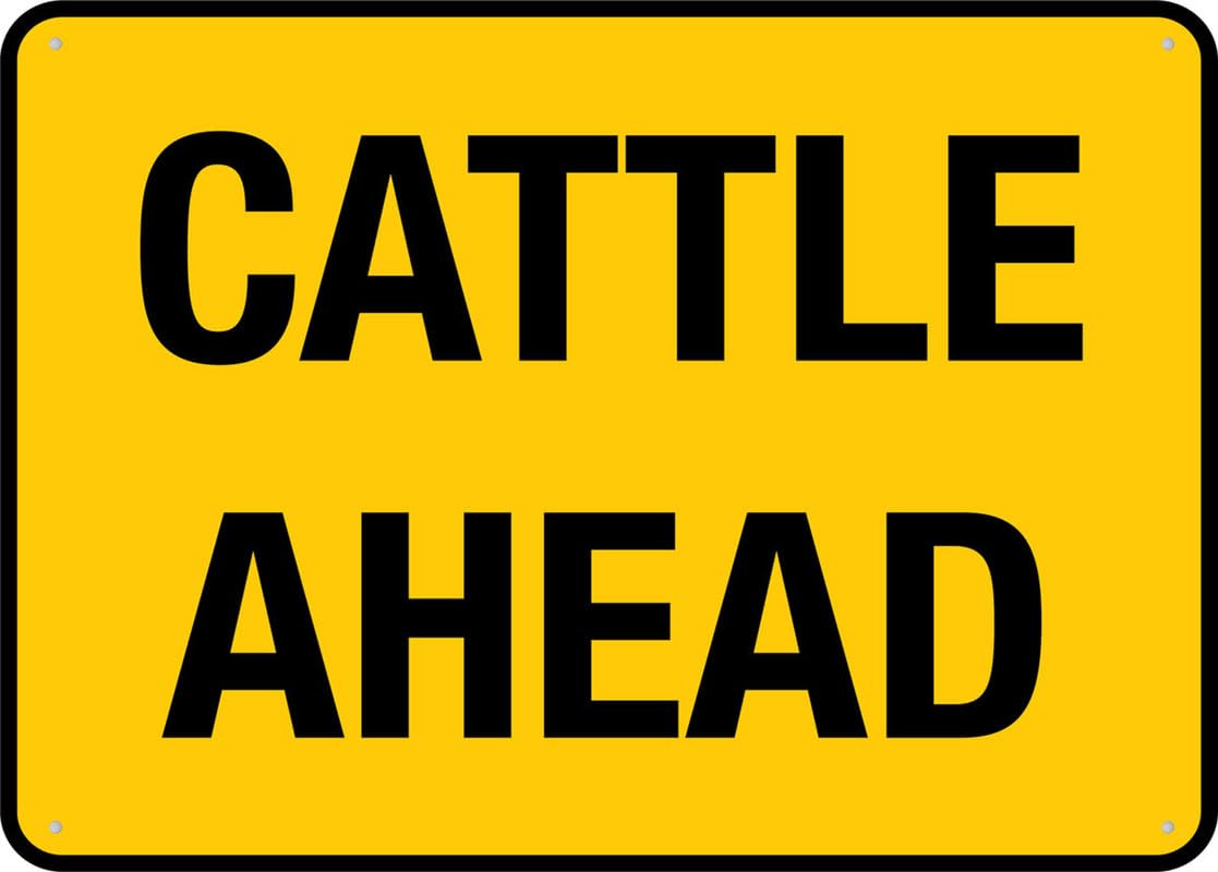 Cattle Ahead Aluminum Metal Sign 8"x12" Rust-Free UV Protected Waterproof Weatherproof Fade Resistant 4 Pre-Drilled Holes