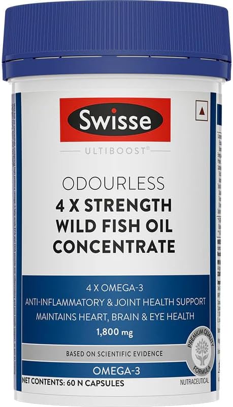 Swisse 4X Strength Fish Oil (1800mg Omega 3 In Single Capsule) Highest Fish Oil Strength - Recommended For Gym Goers & Active Individuals, 60 Capsules (1 Capsule Per Serving)