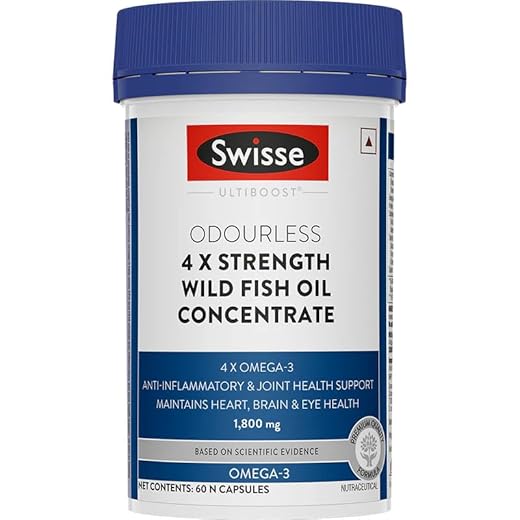 Swisse 4X Strength Fish Oil (1800mg Omega 3 In Single Capsule) Highest Fish Oil Strength - Recommended For Gym Goers & Active Individuals, 60 Capsules (1 Capsule Per Serving)