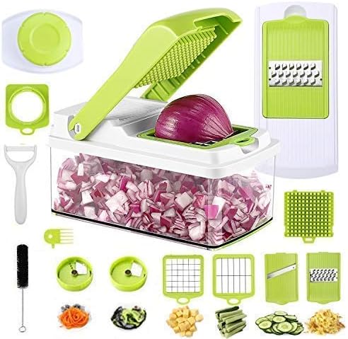 Mandoline Vegetable Slicer, Kitchen Multi-function 7 in 1 Food Cutter and Shredder Fruits and Vegetables Chopper ,All-in-One Vegetable Cutter Holder Container for Potato,Tomato,Onion,Cucumber