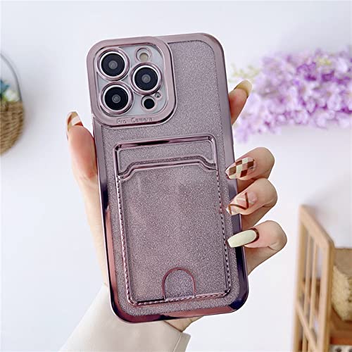Étui de téléphone de luxe en silicone violet avec porte-cartes pailleté pour iPhone