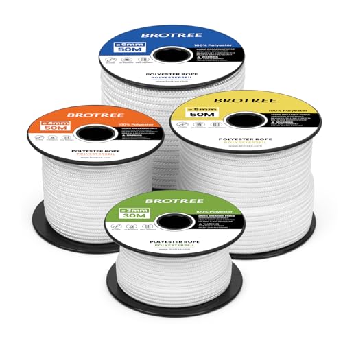 Brotree Polyesterseil 4mm x 30m Weiß - Seil Schnur Reißfest Allzweckseil für Festmacher, Boot, Fahnenmast, Zelt, Outdoor - 300KG Bruchlast