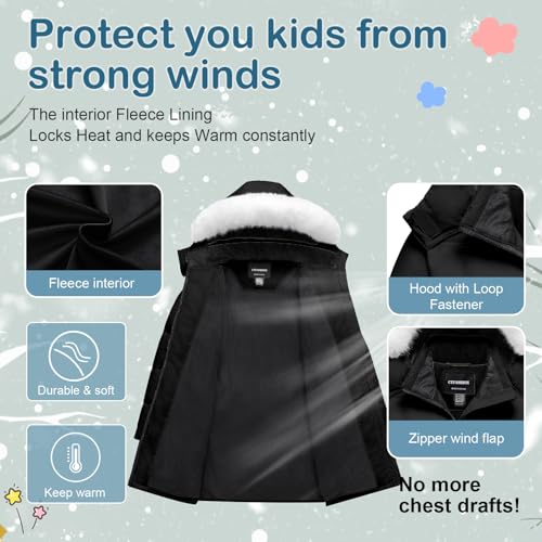 Girl's Winter Coat Kids Long Puffer Jacket Waterproof Snow Parka Warm Puffy Dress Coat with Removable Fur Hood3