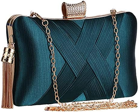 Tanpell Women's Evening Clutch Bags Silk Satin Party Handbags Bridal Wedding Purses with Tassel Pendant Green