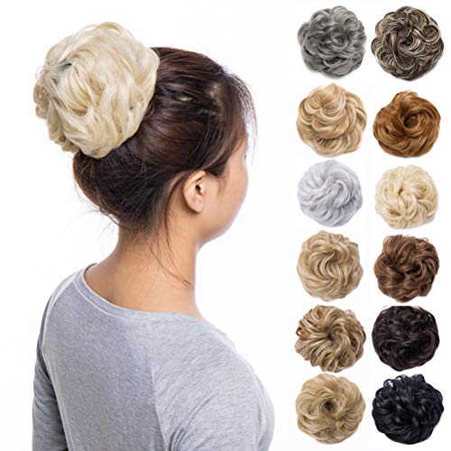 Scrunchy Updo Wavy Straight Hair Bun Clip Messy Donut Chignons Synthetic Hairpiece Hair Extension (bleach blonde-thicker)