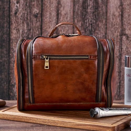 Toiletry Bag For Men, Genuine Leather Toiletries Organizer, Large Travel Hanging Toiletry Bag Water-resistant Bathroom Shaving Kit for Cosmetics, Makeup Case Travel Dopp Kit3