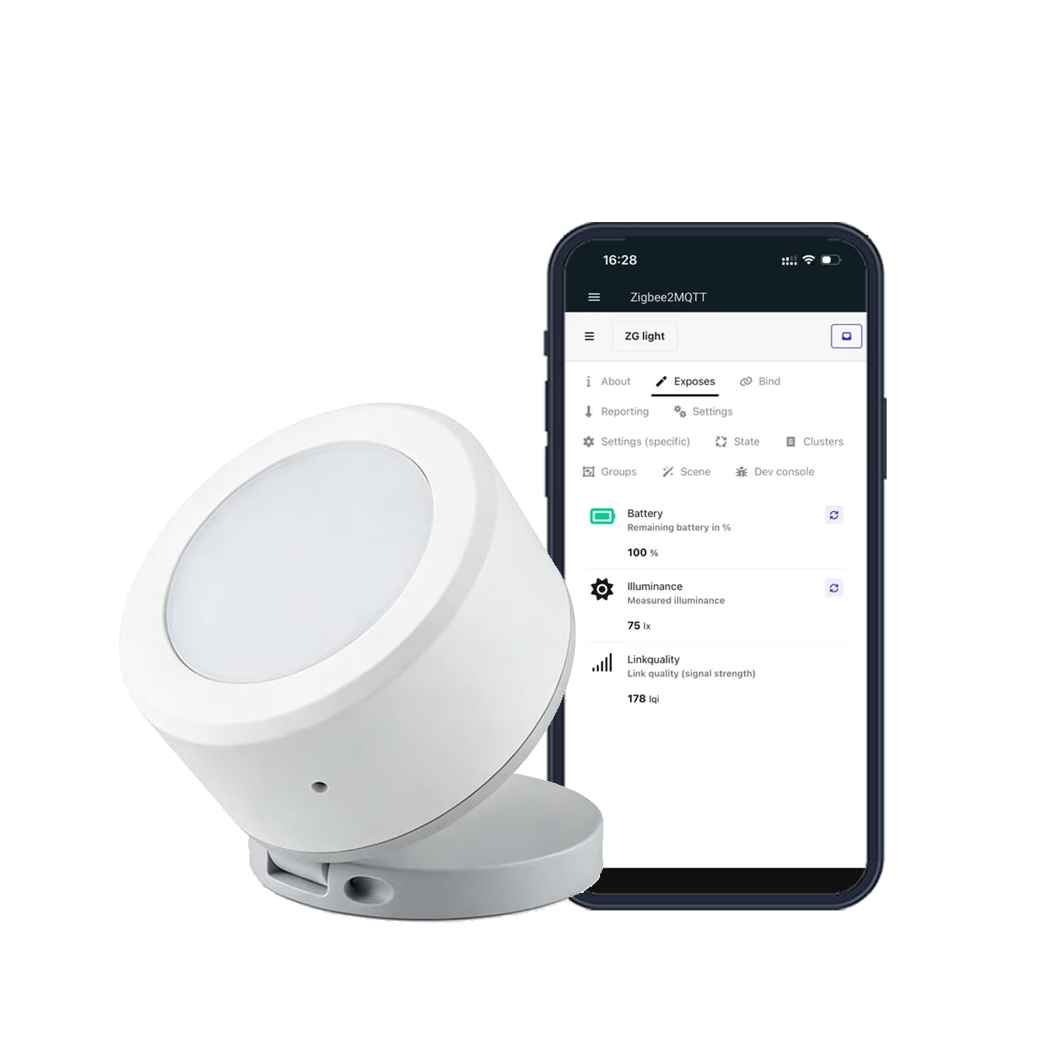 Haozee ZigBee Lichtsensor, ZigBee-Beleuchtungsstärkesensor | 0–157.000 Lux,CR2450-Batterie , Mini-Größe 33 × 33 × 20 mm, kompatibel mit Home Assistant Zigbee2mqtt