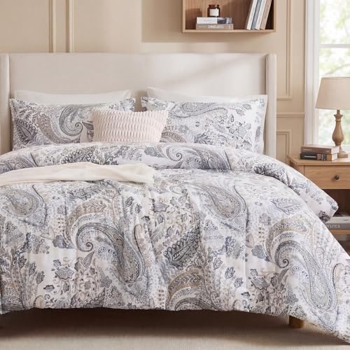 Cozaline Grey Paisley King Duvet Cover Set